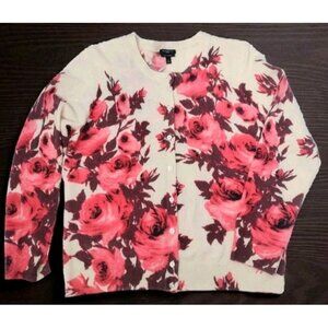 Talbot's Pure Cashmere Floral Cardigan Sweater Size L Petite Career READ